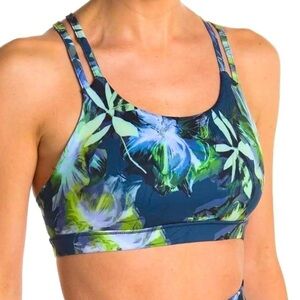 Spirts Bra by Gottex Crisscross Strap S Dark Floral Strappy Blue/Green NWT